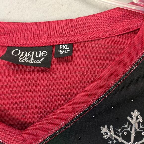 Onque Casual Santa Gnomes Holiday Shirt Top Womens XL P Embellished Snowflakes - Picture 3 of 10